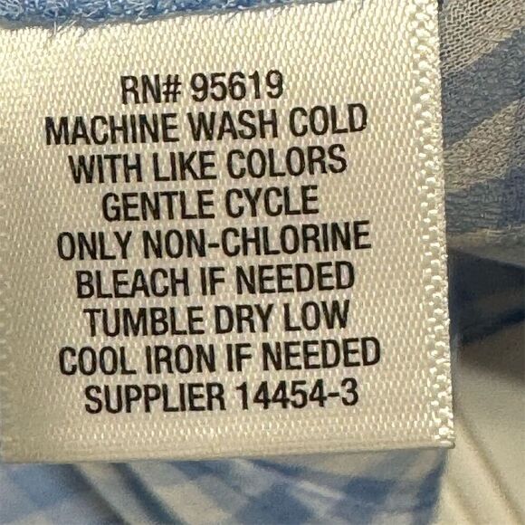 Liz Claiborne Blue Gingham Ruffle Sleeve Semi Sheer Blouse M V-Neck Semi Sheer - Picture 8 of 8